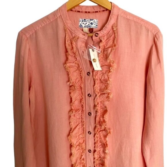 NWT Anthropologie Pilcro Ruffled Placket Shirt in Peach Small - Picture 4 of 5